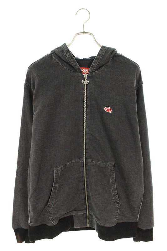 DIESEL Track Denim Zip Hoodie Black Cotton Size XL