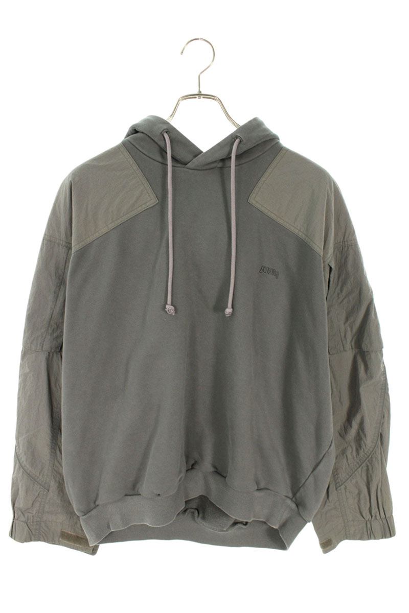 JUUN.J Nylon Paneled Pullover Hoodie Gray Size S