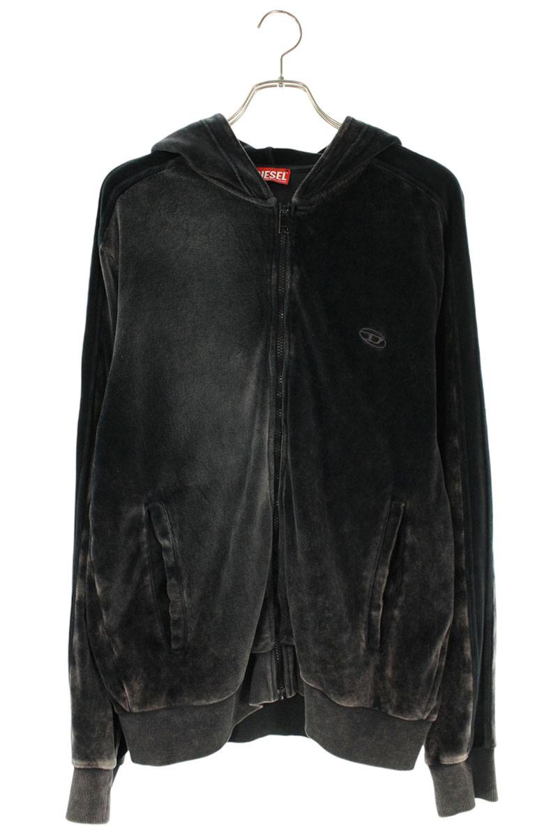 DIESEL Logo Embroidered Zip-Up Hoodie Gray Size XL
