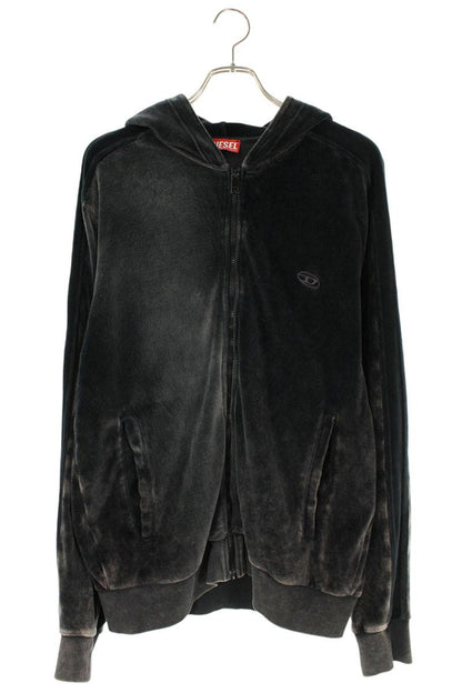 DIESEL Logo Embroidered Zip-Up Hoodie Gray Size XL