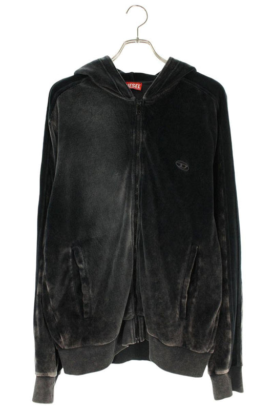 DIESEL Logo Embroidered Zip-Up Hoodie Gray Size XL