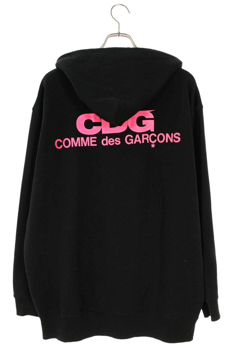 CDG Logo Print Zip-Up Hoodie Black/Pink Size XXL