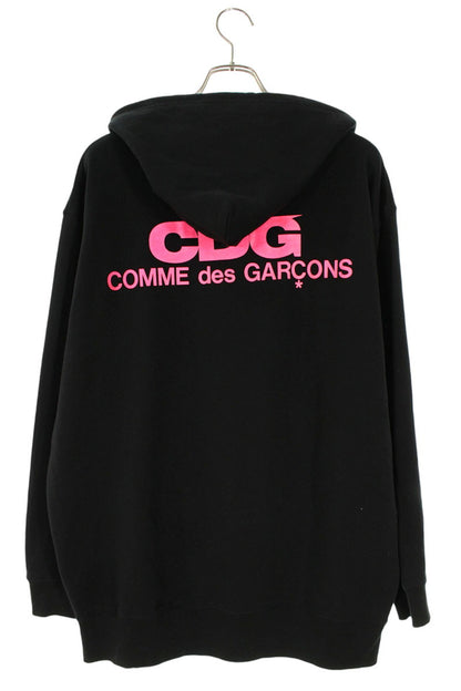 CDG Logo Print Zip-Up Hoodie Black/Pink Size XXL