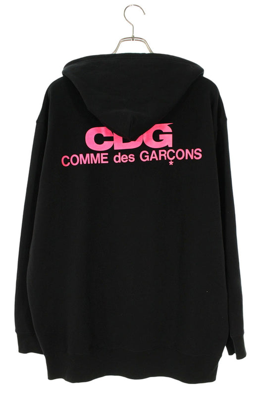 CDG Logo Print Zip-Up Hoodie Black/Pink Size XXL