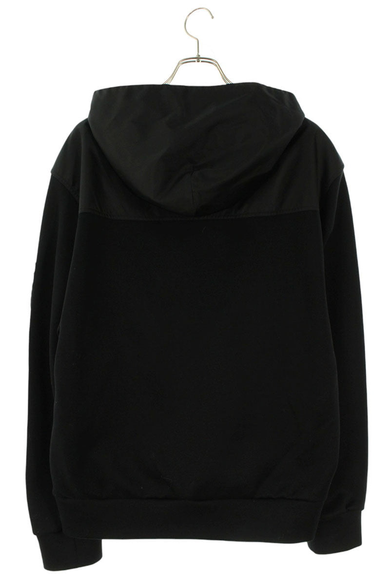 PRADA Nylon Flap Pocket Logo Plaque Hoodie Black Size M