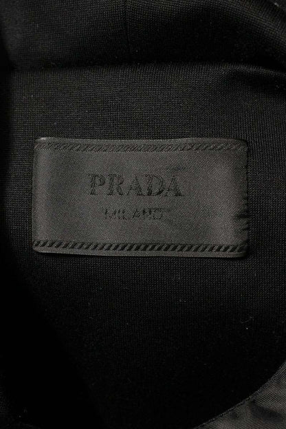 PRADA Nylon Flap Pocket Logo Plaque Hoodie Black Size M