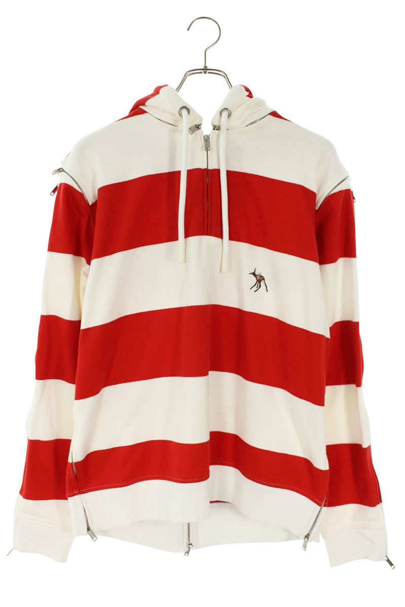 Burberry Multi-Zip Striped Hoodie Red/White Size XS