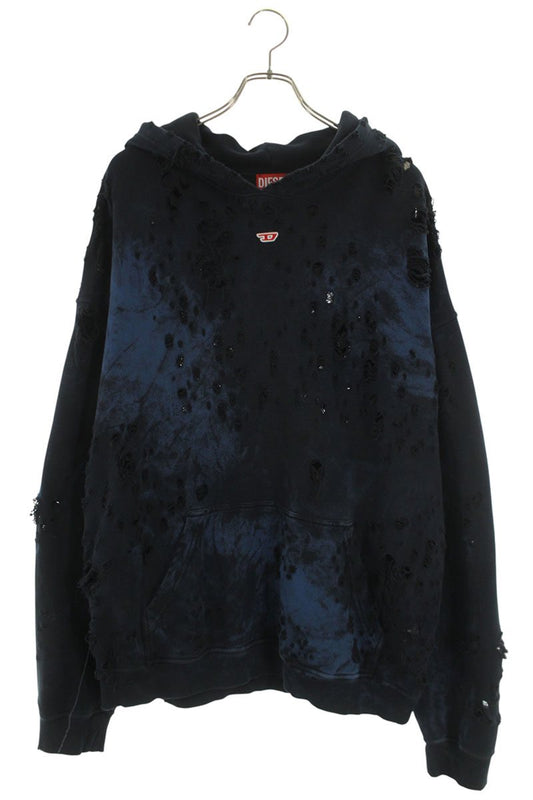 DIESEL Distressed Hoodie Black/Blue Size L
