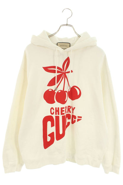 GUCCI Cherry Print Pullover Hoodie White Size M