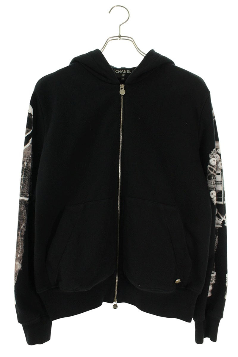 CHANEL Astronaut Arm Print Cotton Zip Hoodie Black Size XXS