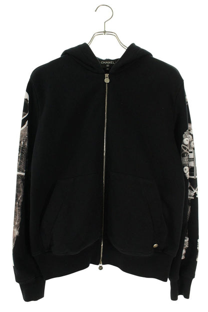 CHANEL Astronaut Arm Print Cotton Zip Hoodie Black Size XXS