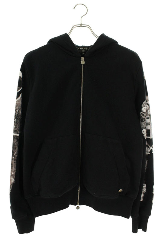 CHANEL Astronaut Arm Print Cotton Zip Hoodie Black Size XXS