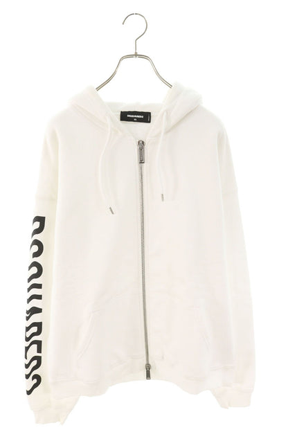 DSQUARED2 23SS Arm Logo Zip Hoodie Wht/Blk Cotton Size XS