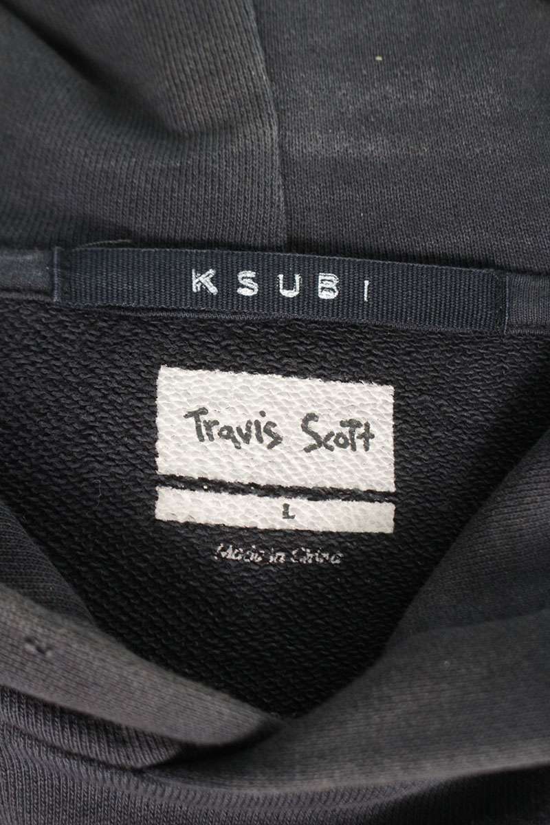 KSUBI x Travis Scott Distressed Pullover Hoodie Black Size L
