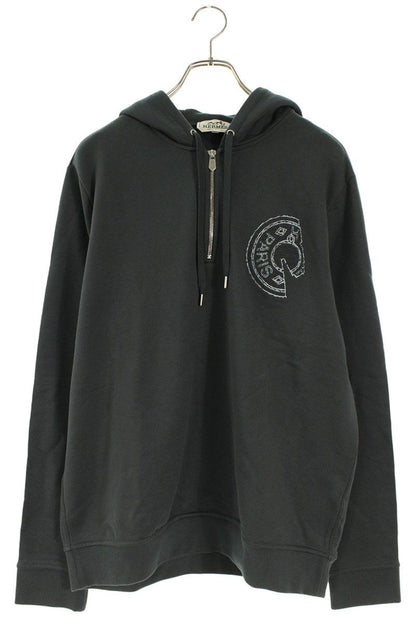 HERMES Clou de Selle Patch Half-Zip Hoodie Grey Size L