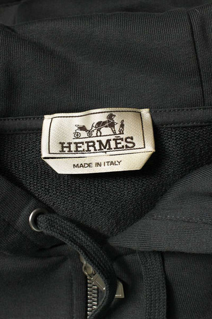 HERMES Clou de Selle Patch Half-Zip Hoodie Grey Size L