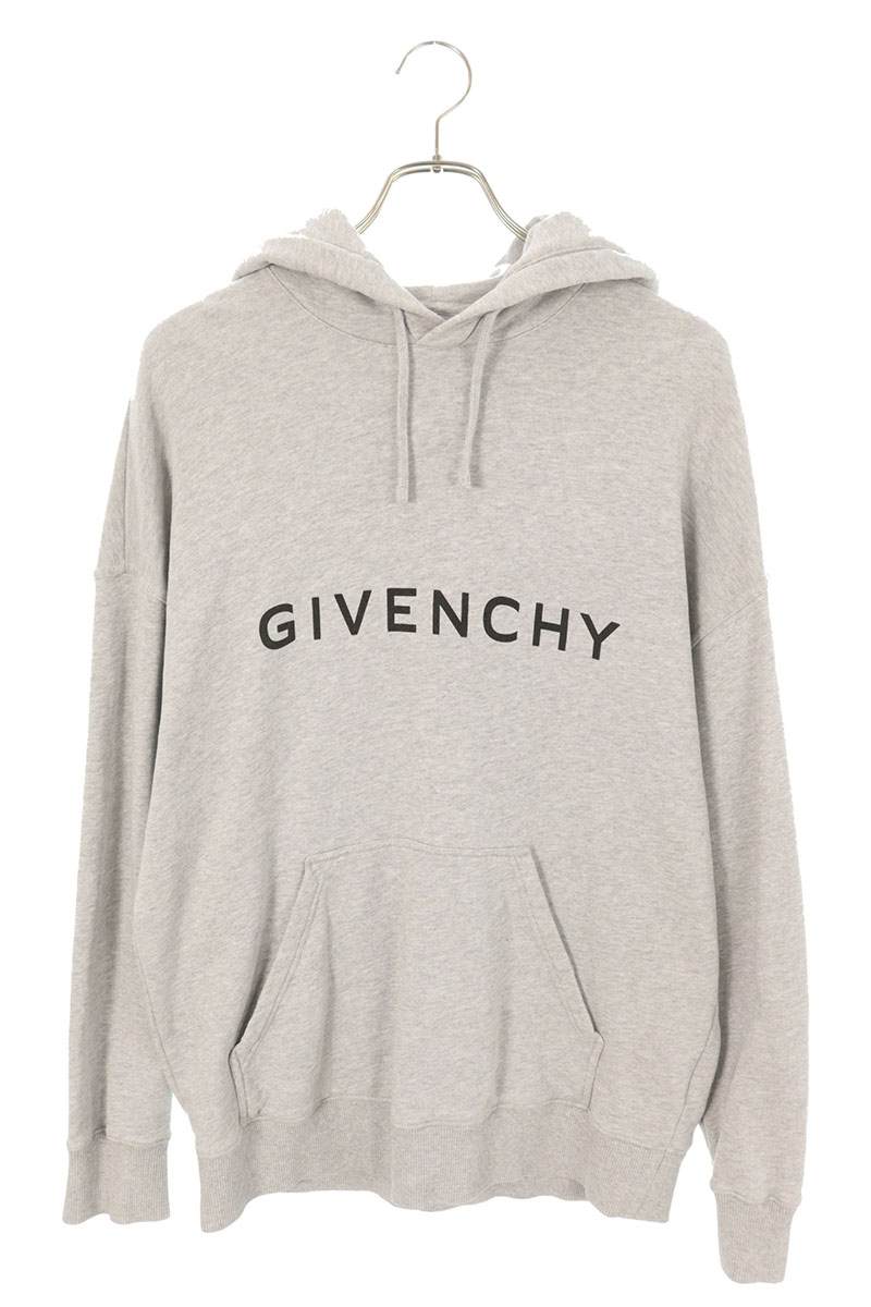 GIVENCHY Logo Print Pullover Hoodie Grey Cotton Size M