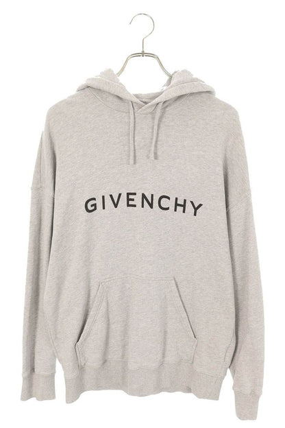 GIVENCHY Logo Print Pullover Hoodie Grey Cotton Size M