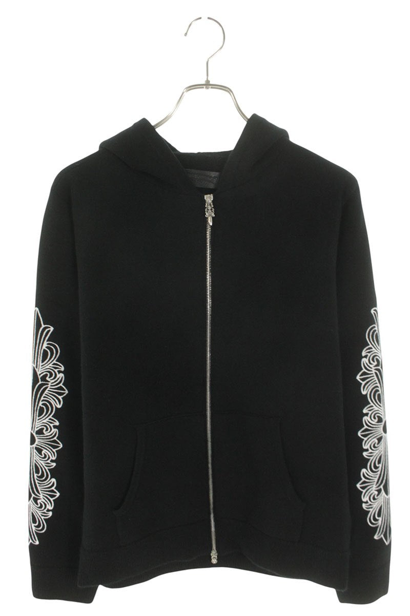 Chrome Hearts Cashmere Floral Emb. Zip Hoodie Blk/Wht Size S