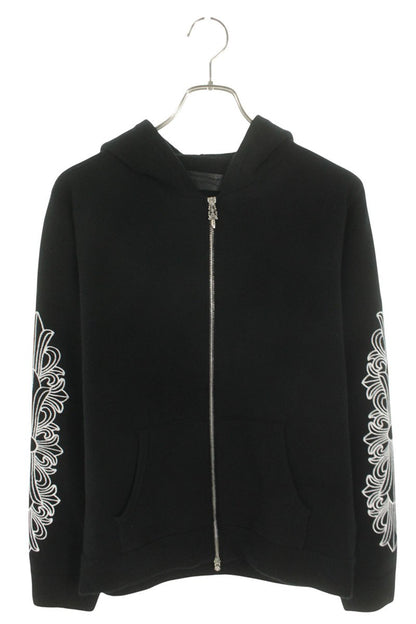 Chrome Hearts Cashmere Floral Emb. Zip Hoodie Blk/Wht Size S