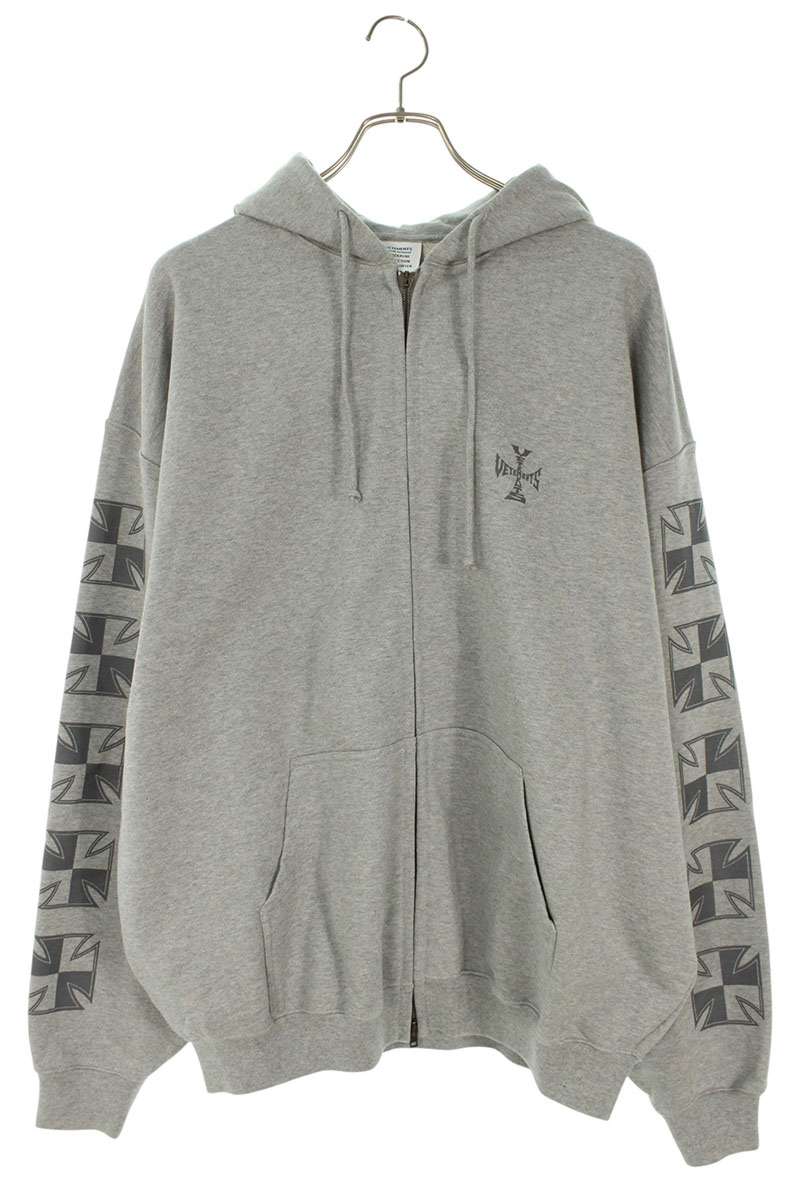 Vetements 26SS Biker Cross Zip-Up Hoodie Gray Size XS