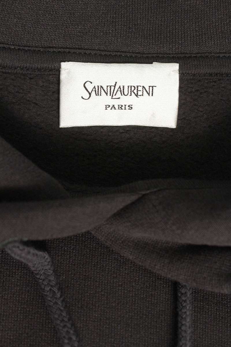 SAINT LAURENT PARIS Logo Embroidered Hoodie Brown Size M