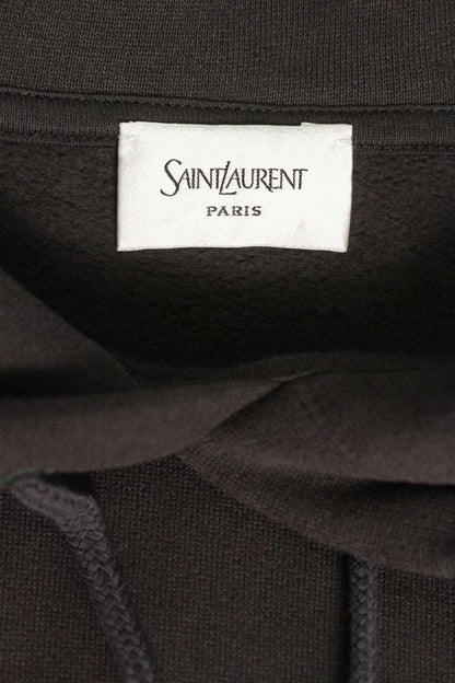 SAINT LAURENT PARIS Logo Embroidered Hoodie Brown Size M