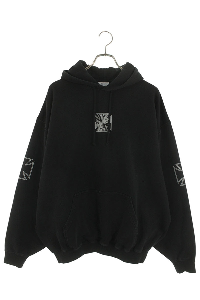 VETEMENTS 26SS Triple Biker Cross Logo Hoodie Black Size XS