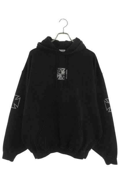 VETEMENTS 26SS Triple Biker Cross Logo Hoodie Black Size XS