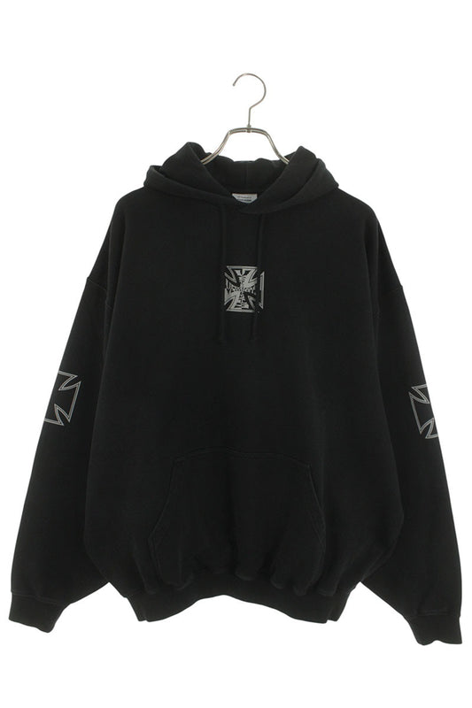 VETEMENTS 26SS Triple Biker Cross Logo Hoodie Black Size XS