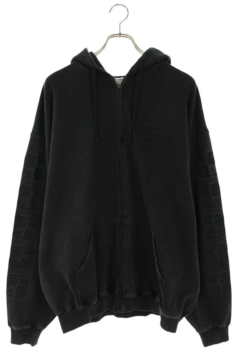 VETEMENTS 26SS Embroidered Zip-Up Hoodie Black Size S