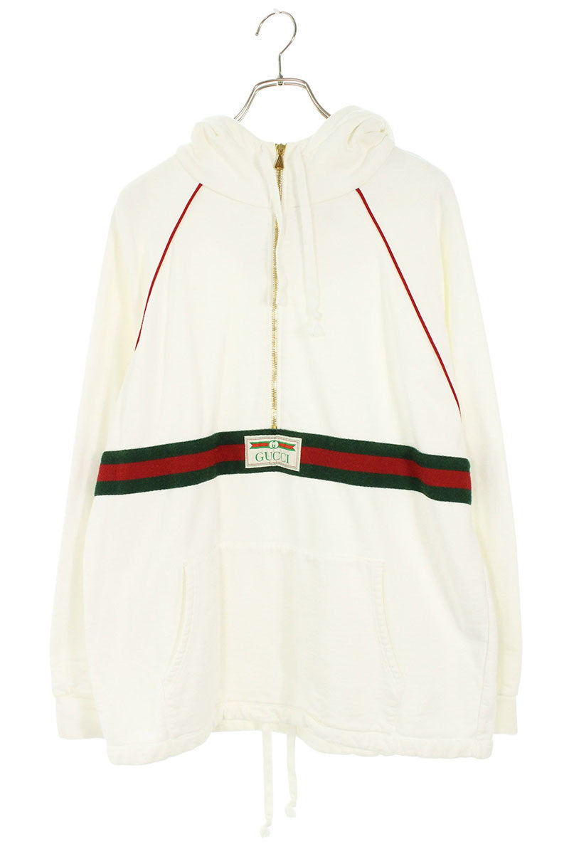 GUCCI Half-Zip Cotton Hoodie White Size L