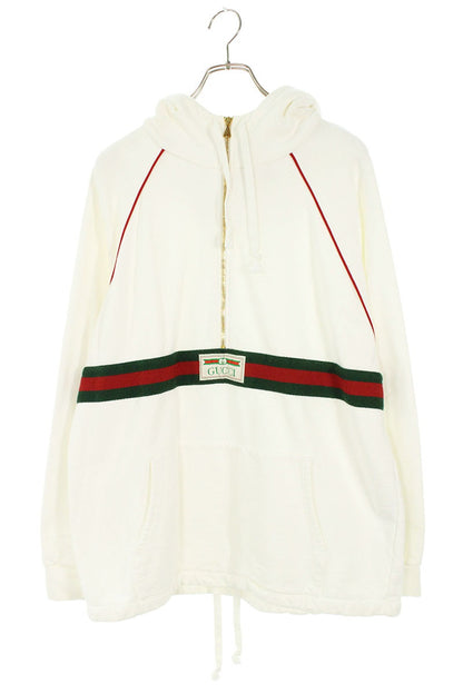 GUCCI Half-Zip Cotton Hoodie White Size L