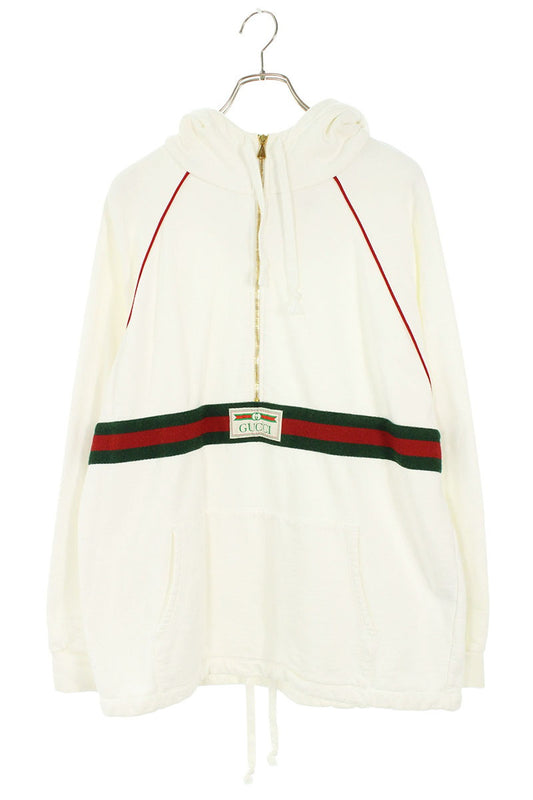 GUCCI Half-Zip Cotton Hoodie White Size L