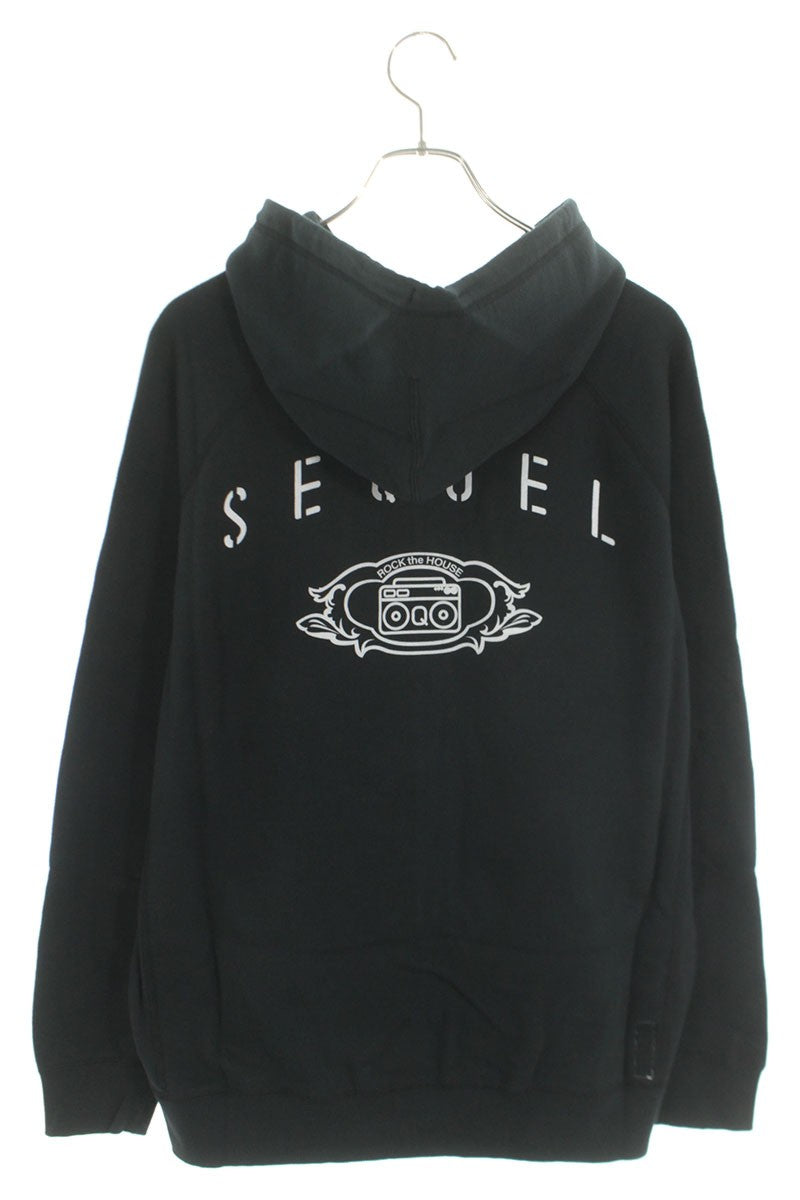 SEQUEL 24AW Logo Print Zip Hoodie Black Cotton Blend Size M