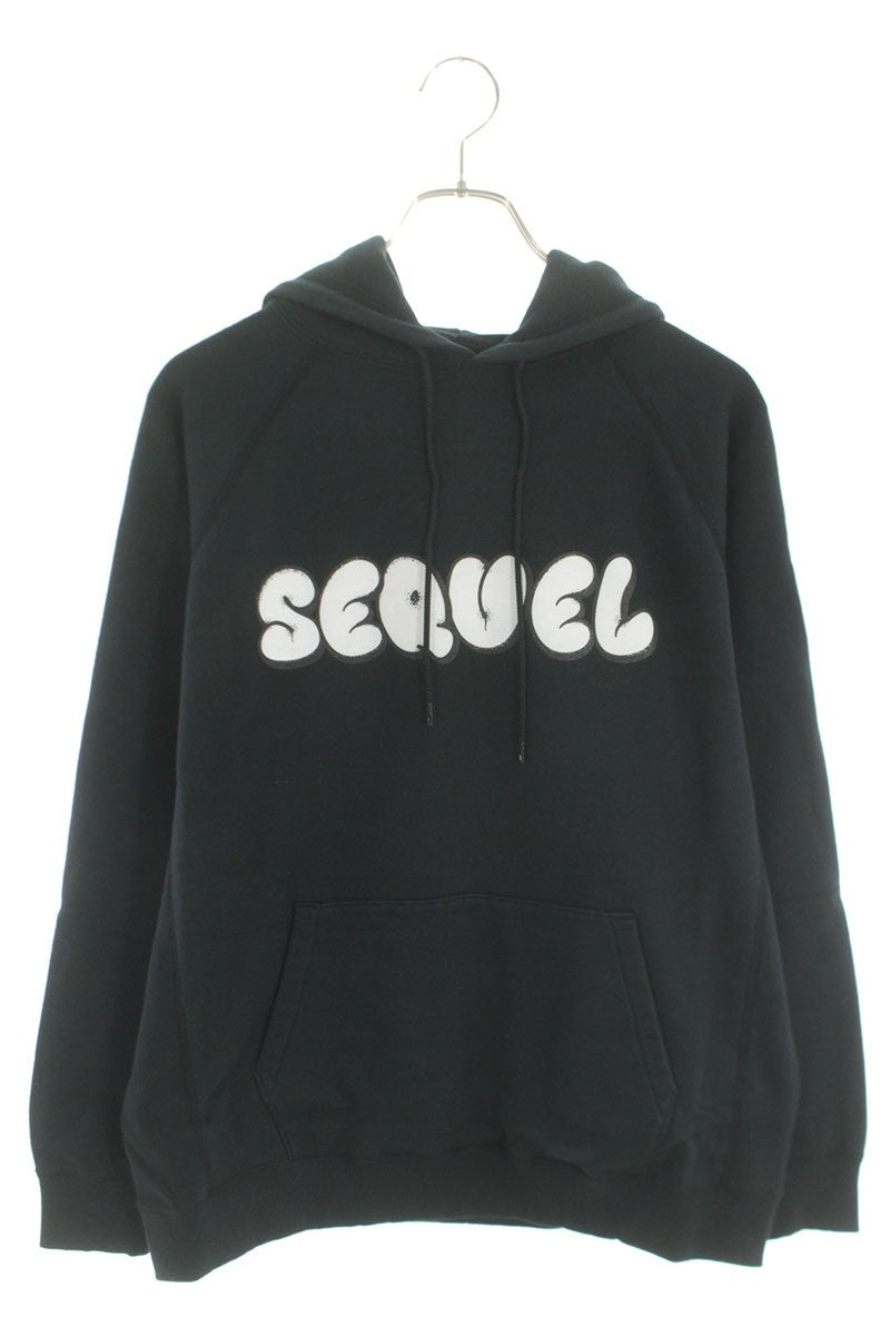 SEQUEL 25SS Logo Print Hoodie Black Cotton Blend Size S