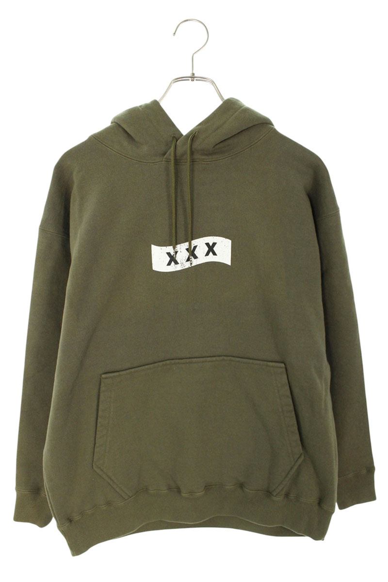 GOD SELECTION XXX Logo Print Hoodie Olive Size M