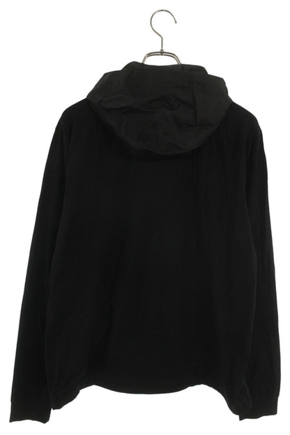 PRADA Nylon Panel Logo Plate Zip Hoodie Black Size L