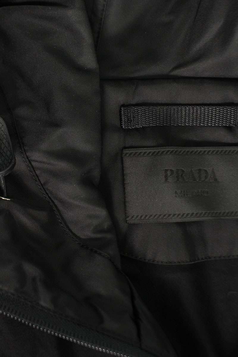 PRADA Nylon Panel Logo Plate Zip Hoodie Black Size L