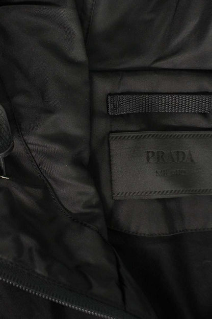 PRADA Nylon Panel Logo Plate Zip Hoodie Black Size L