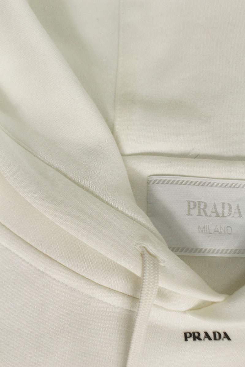 Prada White Logo Hoodie Cotton Blend Size M