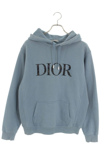 DIOR 21AW Peter Doig Logo Embroidered Hoodie Blue Size L