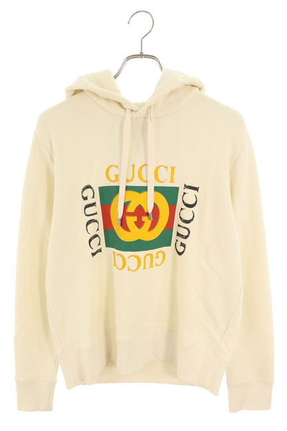 GUCCI Vintage Logo Print Pullover Hoodie Off-White Size XS