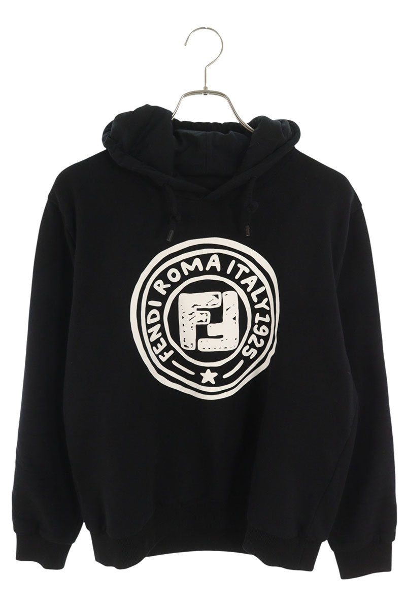 Fendi Logo Print Pullover Hoodie Black Size L