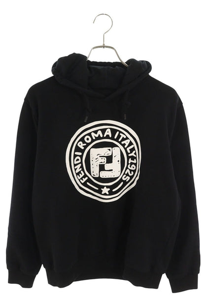 Fendi Logo Print Pullover Hoodie Black Size L