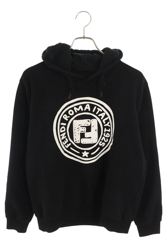 Fendi Logo Print Pullover Hoodie Black Size L