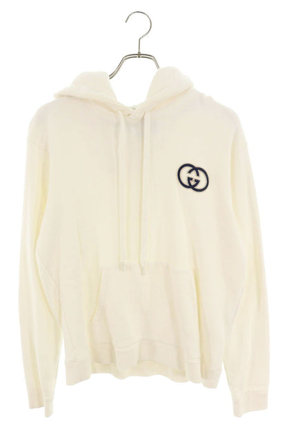 GUCCI 24SS GG Logo Patch Pullover Hoodie White Size S