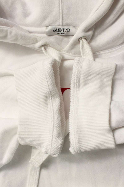 Valentino VLTN Logo Print Pullover Hoodie White Size M