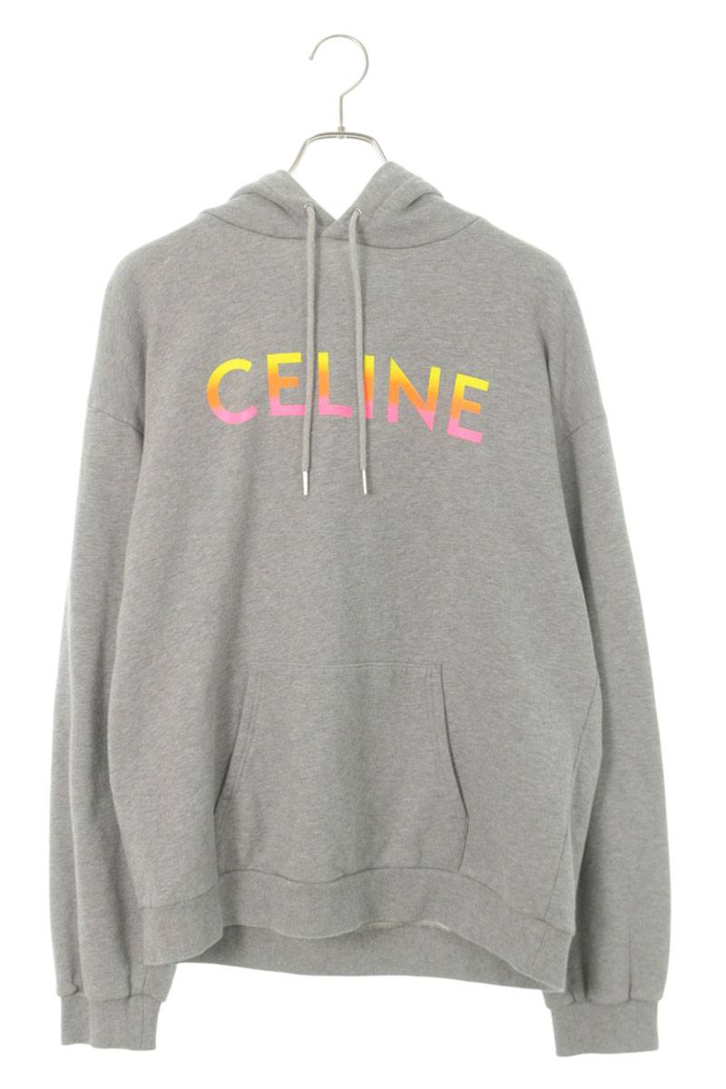 CELINE Gradient Logo Print Hoodie Gray Size XL