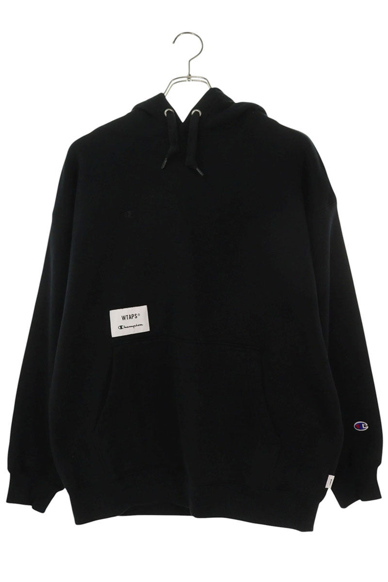 Champion x Wtaps 23AW Back Logo Embroidered Pullover Hoodie Black Size S